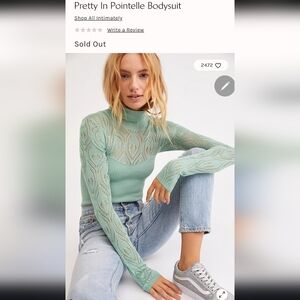 Free People Black Pretty In Pointslle Knit  Bodysuit In BLACK